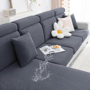 imageSmiry Waterproof Couch Cushion Covers Stretch Jacquard Thick Sofa Cushion Covers Washable Seat Slipcover Elastic Furniture Protector for Pets Kid 3PC GreyGrey