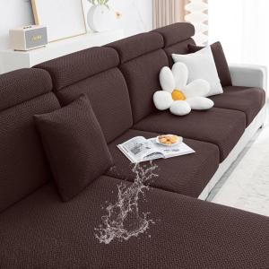 imageSmiry Waterproof Couch Cushion Covers Stretch Jacquard Thick Sofa Cushion Covers Washable Seat Slipcover Elastic Furniture Protector for Pets Kid 3PC GreyChocolate