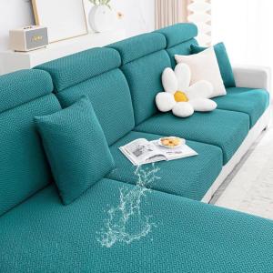 imageSmiry Waterproof Couch Cushion Covers Stretch Jacquard Thick Sofa Cushion Covers Washable Seat Slipcover Elastic Furniture Protector for Pets Kid 3PC GreyPeacock Green