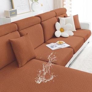 imageSmiry Waterproof Couch Cushion Covers Stretch Jacquard Thick Sofa Cushion Covers Washable Seat Slipcover Elastic Furniture Protector for Pets Kid 3PC GreyRust
