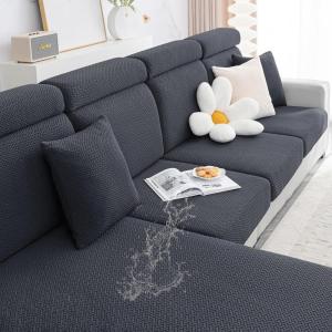imageSmiry Waterproof Couch Cushion Covers Stretch Jacquard Thick Sofa Cushion Covers Washable Seat Slipcover Elastic Furniture Protector for Pets Kid 3PC GreyDark Grey