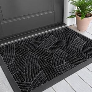 imageSmiry Welcome Door Mat Outside Entrance Heavy Duty Trap Dirt and Moisture Easy Clean Low Profile Patio Porch Indoor Outdoor Front Doormat for Entry 295x17 Inch BlackWelcomeBlackGeometric