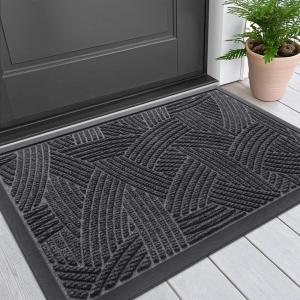 imageSmiry Welcome Door Mat Outside Entrance Heavy Duty Trap Dirt and Moisture Easy Clean Low Profile Patio Porch Indoor Outdoor Front Doormat for Entry 295x17 Inch BlackWelcomeGreyGeometric
