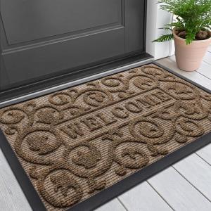 imageSmiry Welcome Door Mat Outside Entrance Heavy Duty Trap Dirt and Moisture Easy Clean Low Profile Patio Porch Indoor Outdoor Front Doormat for Entry 295x17 Inch BlackWelcomeBrownWelcome