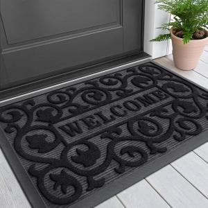imageSmiry Welcome Door Mat Outside Entrance Heavy Duty Trap Dirt and Moisture Easy Clean Low Profile Patio Porch Indoor Outdoor Front Doormat for Entry 295x17 Inch BlackWelcomeBlackWelcome