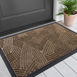 imageSmiry Welcome Door Mat Outside Entrance Heavy Duty Trap Dirt and Moisture Easy Clean Low Profile Patio Porch Indoor Outdoor Front Doormat for Entry 295x17 Inch BlackWelcomeBrownGeometric