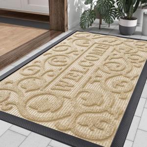 imageSmiry Welcome Door Mat Outside Entrance Heavy Duty Trap Dirt and Moisture Easy Clean Low Profile Patio Porch Indoor Outdoor Front Doormat for Entry 295x17 Inch BlackWelcomeBeigeWelcome