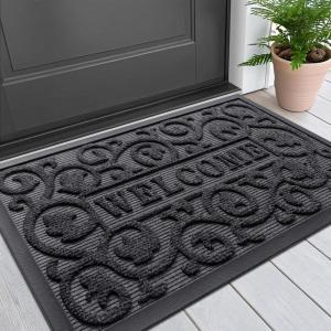 imageSmiry Welcome Door Mat Outside Entrance Heavy Duty Trap Dirt and Moisture Easy Clean Low Profile Patio Porch Indoor Outdoor Front Doormat for Entry 295x17 Inch BlackWelcomeGreyWelcome