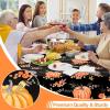 imageSmiry Fall Rectangle Table Cloth Waterproof Vinyl Tablecloth with Flannel Backing Wipeable Autumn Pumpkin Plastic Tablecloths for Harvest and Thanksgiving Parties 60quotx84quot Black ampamp OrangeBlack  Orange