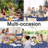 imageSmiry Fall Rectangle Table Cloth Waterproof Vinyl Tablecloth with Flannel Backing Wipeable Autumn Pumpkin Plastic Tablecloths for Harvest and Thanksgiving Parties 60quotx84quot Black ampamp OrangeNavy Blue
