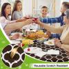 imageSmiry Fall Rectangle Table Cloth Waterproof Vinyl Tablecloth with Flannel Backing Wipeable Autumn Pumpkin Plastic Tablecloths for Harvest and Thanksgiving Parties 60quotx84quot Black ampamp OrangeCoffee