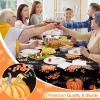 imageSmiry Fall Rectangle Table Cloth Waterproof Vinyl Tablecloth with Flannel Backing Wipeable Autumn Pumpkin Plastic Tablecloths for Harvest and Thanksgiving Parties 60quotx84quot Black ampamp OrangeBlack  Orange