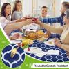 imageSmiry Fall Rectangle Table Cloth Waterproof Vinyl Tablecloth with Flannel Backing Wipeable Autumn Pumpkin Plastic Tablecloths for Harvest and Thanksgiving Parties 60quotx84quot Black ampamp OrangeNavy Blue