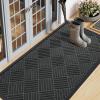 imageSmiry Front Door Mat Outside Entrance Heavy Duty Outdoor Indoor Natural Rubber Doormat Non Slip Trap Dirt and Moisture Easy Clean Low Profile Patio Porch Entryway Mat 295x17 GreyBlack