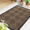 imageSmiry Front Door Mat Outside Entrance Heavy Duty Outdoor Indoor Natural Rubber Doormat Non Slip Trap Dirt and Moisture Easy Clean Low Profile Patio Porch Entryway Mat 295x17 GreyBrown