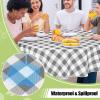 imageSmiry Round Plastic Table Cloth Waterproof Vinyl Tablecloth with Flannel Backing Wipeable Buffalo Plaid Table Cover for Dining Indoor and Outdoor Khaki ampamp White 60quot RoundGrey  White