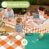imageSmiry Round Plastic Table Cloth Waterproof Vinyl Tablecloth with Flannel Backing Wipeable Buffalo Plaid Table Cover for Dining Indoor and Outdoor Khaki ampamp White 60quot RoundOrange  White