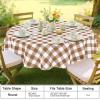 imageSmiry Round Plastic Table Cloth Waterproof Vinyl Tablecloth with Flannel Backing Wipeable Buffalo Plaid Table Cover for Dining Indoor and Outdoor Khaki ampamp White 60quot RoundBrown  White