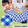 imageSmiry Round Plastic Table Cloth Waterproof Vinyl Tablecloth with Flannel Backing Wipeable Buffalo Plaid Table Cover for Dining Indoor and Outdoor Khaki ampamp White 60quot RoundBlue  White