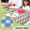 imageSmiry Round Plastic Table Cloth Waterproof Vinyl Tablecloth with Flannel Backing Wipeable Buffalo Plaid Table Cover for Dining Indoor and Outdoor Khaki ampamp White 60quot RoundKhaki  White