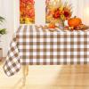 imageSmiry Round Plastic Table Cloth Waterproof Vinyl Tablecloth with Flannel Backing Wipeable Buffalo Plaid Table Cover for Dining Indoor and Outdoor Khaki ampamp White 60quot RoundBrown  White