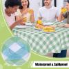 imageSmiry Round Plastic Table Cloth Waterproof Vinyl Tablecloth with Flannel Backing Wipeable Buffalo Plaid Table Cover for Dining Indoor and Outdoor Khaki ampamp White 60quot RoundSage Green  White
