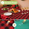 imageSmiry Round Plastic Table Cloth Waterproof Vinyl Tablecloth with Flannel Backing Wipeable Buffalo Plaid Table Cover for Dining Indoor and Outdoor Khaki ampamp White 60quot RoundRed  Black