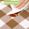 imageSmiry Round Plastic Table Cloth Waterproof Vinyl Tablecloth with Flannel Backing Wipeable Buffalo Plaid Table Cover for Dining Indoor and Outdoor Khaki ampamp White 60quot RoundBrown  White