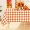 imageSmiry Round Plastic Table Cloth Waterproof Vinyl Tablecloth with Flannel Backing Wipeable Buffalo Plaid Table Cover for Dining Indoor and Outdoor Khaki ampamp White 60quot RoundOrange  White