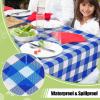 imageSmiry Round Plastic Table Cloth Waterproof Vinyl Tablecloth with Flannel Backing Wipeable Buffalo Plaid Table Cover for Dining Indoor and Outdoor Khaki ampamp White 60quot RoundBlue  White