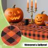 imageSmiry Round Plastic Table Cloth Waterproof Vinyl Tablecloth with Flannel Backing Wipeable Buffalo Plaid Table Cover for Dining Indoor and Outdoor Khaki ampamp White 60quot RoundOrange  Black