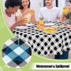 imageSmiry Round Plastic Table Cloth Waterproof Vinyl Tablecloth with Flannel Backing Wipeable Buffalo Plaid Table Cover for Dining Indoor and Outdoor Khaki ampamp White 60quot RoundBlack  White