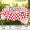 imageSmiry Round Plastic Table Cloth Waterproof Vinyl Tablecloth with Flannel Backing Wipeable Buffalo Plaid Table Cover for Dining Indoor and Outdoor Khaki ampamp White 60quot RoundRed  White