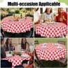 imageSmiry Round Plastic Table Cloth Waterproof Vinyl Tablecloth with Flannel Backing Wipeable Buffalo Plaid Table Cover for Dining Indoor and Outdoor Khaki ampamp White 60quot RoundRed  White
