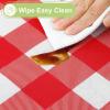 imageSmiry Round Plastic Table Cloth Waterproof Vinyl Tablecloth with Flannel Backing Wipeable Buffalo Plaid Table Cover for Dining Indoor and Outdoor Khaki ampamp White 60quot RoundRed  White