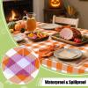 imageSmiry Round Plastic Table Cloth Waterproof Vinyl Tablecloth with Flannel Backing Wipeable Buffalo Plaid Table Cover for Dining Indoor and Outdoor Khaki ampamp White 60quot RoundOrange  White