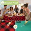 imageSmiry Round Plastic Table Cloth Waterproof Vinyl Tablecloth with Flannel Backing Wipeable Buffalo Plaid Table Cover for Dining Indoor and Outdoor Khaki ampamp White 60quot RoundRed  Black