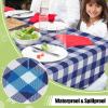imageSmiry Round Plastic Table Cloth Waterproof Vinyl Tablecloth with Flannel Backing Wipeable Buffalo Plaid Table Cover for Dining Indoor and Outdoor Khaki ampamp White 60quot RoundNavy  White