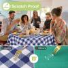 imageSmiry Round Plastic Table Cloth Waterproof Vinyl Tablecloth with Flannel Backing Wipeable Buffalo Plaid Table Cover for Dining Indoor and Outdoor Khaki ampamp White 60quot RoundNavy  White