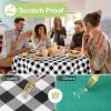 imageSmiry Round Plastic Table Cloth Waterproof Vinyl Tablecloth with Flannel Backing Wipeable Buffalo Plaid Table Cover for Dining Indoor and Outdoor Khaki ampamp White 60quot RoundBlack  White