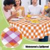 imageSmiry Round Plastic Table Cloth Waterproof Vinyl Tablecloth with Flannel Backing Wipeable Buffalo Plaid Table Cover for Dining Indoor and Outdoor Khaki ampamp White 60quot RoundOrange  White