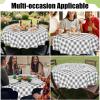 imageSmiry Round Plastic Table Cloth Waterproof Vinyl Tablecloth with Flannel Backing Wipeable Buffalo Plaid Table Cover for Dining Indoor and Outdoor Khaki ampamp White 60quot RoundGrey  White