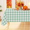 imageSmiry Round Plastic Table Cloth Waterproof Vinyl Tablecloth with Flannel Backing Wipeable Buffalo Plaid Table Cover for Dining Indoor and Outdoor Khaki ampamp White 60quot RoundSage Green  White
