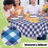 imageSmiry Round Plastic Table Cloth Waterproof Vinyl Tablecloth with Flannel Backing Wipeable Buffalo Plaid Table Cover for Dining Indoor and Outdoor Khaki ampamp White 60quot RoundNavy  White
