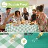 imageSmiry Round Plastic Table Cloth Waterproof Vinyl Tablecloth with Flannel Backing Wipeable Buffalo Plaid Table Cover for Dining Indoor and Outdoor Khaki ampamp White 60quot RoundSage Green  White