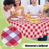imageSmiry Round Plastic Table Cloth Waterproof Vinyl Tablecloth with Flannel Backing Wipeable Buffalo Plaid Table Cover for Dining Indoor and Outdoor Khaki ampamp White 60quot RoundRed  White