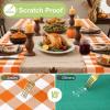 imageSmiry Round Plastic Table Cloth Waterproof Vinyl Tablecloth with Flannel Backing Wipeable Buffalo Plaid Table Cover for Dining Indoor and Outdoor Khaki ampamp White 60quot RoundOrange  White