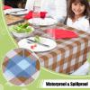 imageSmiry Round Plastic Table Cloth Waterproof Vinyl Tablecloth with Flannel Backing Wipeable Buffalo Plaid Table Cover for Dining Indoor and Outdoor Khaki ampamp White 60quot RoundBrown  White