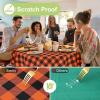 imageSmiry Round Plastic Table Cloth Waterproof Vinyl Tablecloth with Flannel Backing Wipeable Buffalo Plaid Table Cover for Dining Indoor and Outdoor Khaki ampamp White 60quot RoundOrange  Black