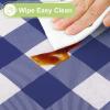 imageSmiry Round Plastic Table Cloth Waterproof Vinyl Tablecloth with Flannel Backing Wipeable Buffalo Plaid Table Cover for Dining Indoor and Outdoor Khaki ampamp White 60quot RoundNavy  White